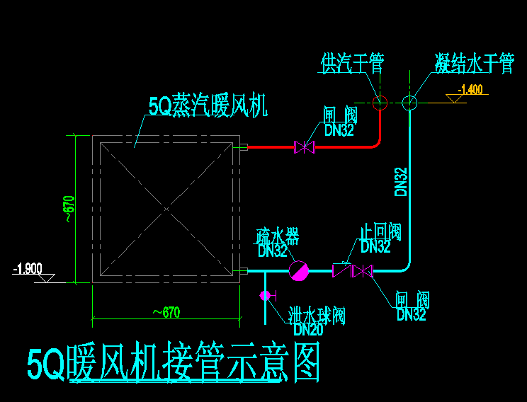 蒸汽暖风机的安装和配管图